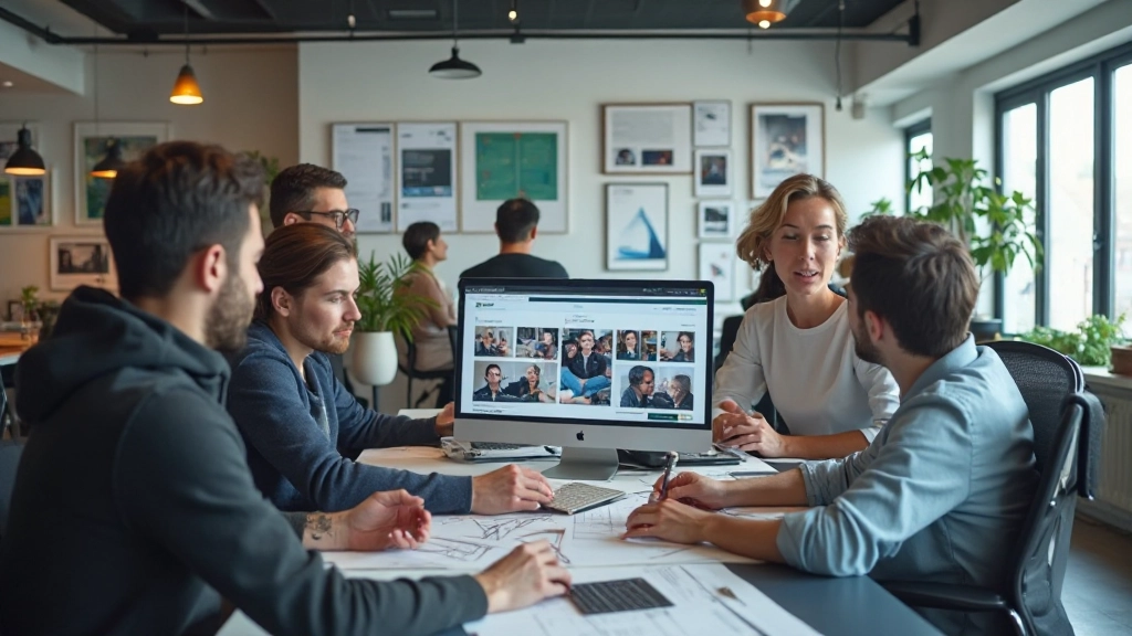 Team aan het werken op e-commerce webshop ontwerp project in kantoor